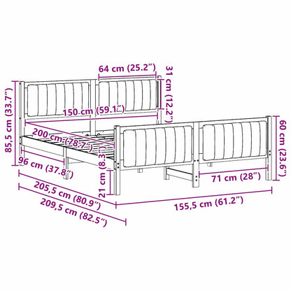 Bettgestell Braun und hellgrau 150 x 200 cm Massivholz Kiefer