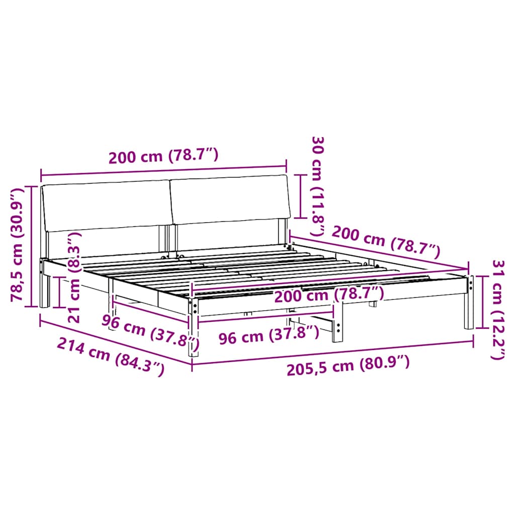 Bettgestell Weiß und Hellgrau 200 x 200 cm Massivholz Kiefer