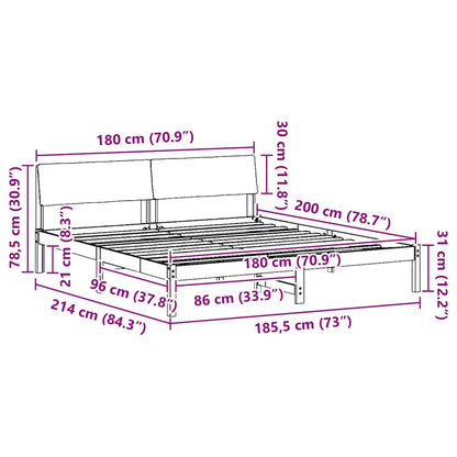 Bettgestell Braun und hellgrau 180 x 200 cm Massivholz Kiefer