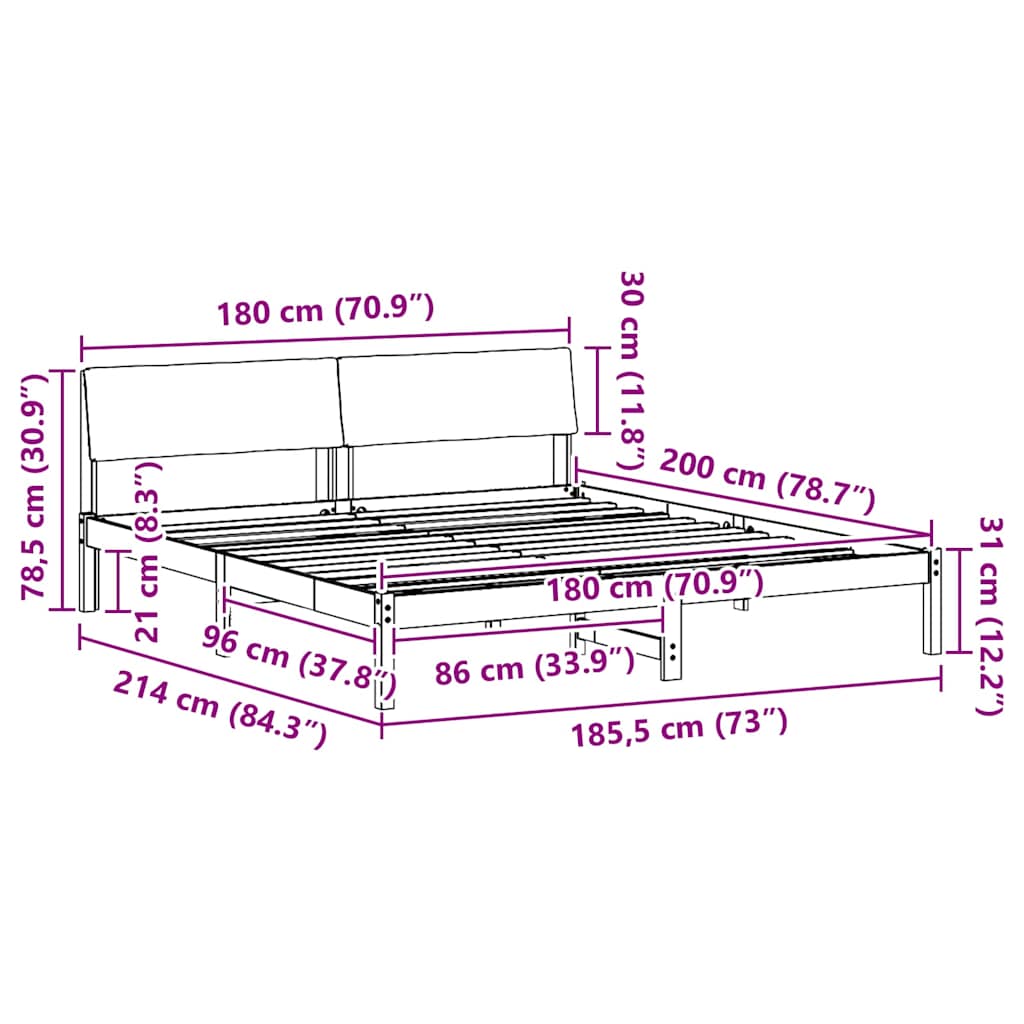 Bettgestell Braun und Taupe 180 x 200 cm Massivholz Kiefer