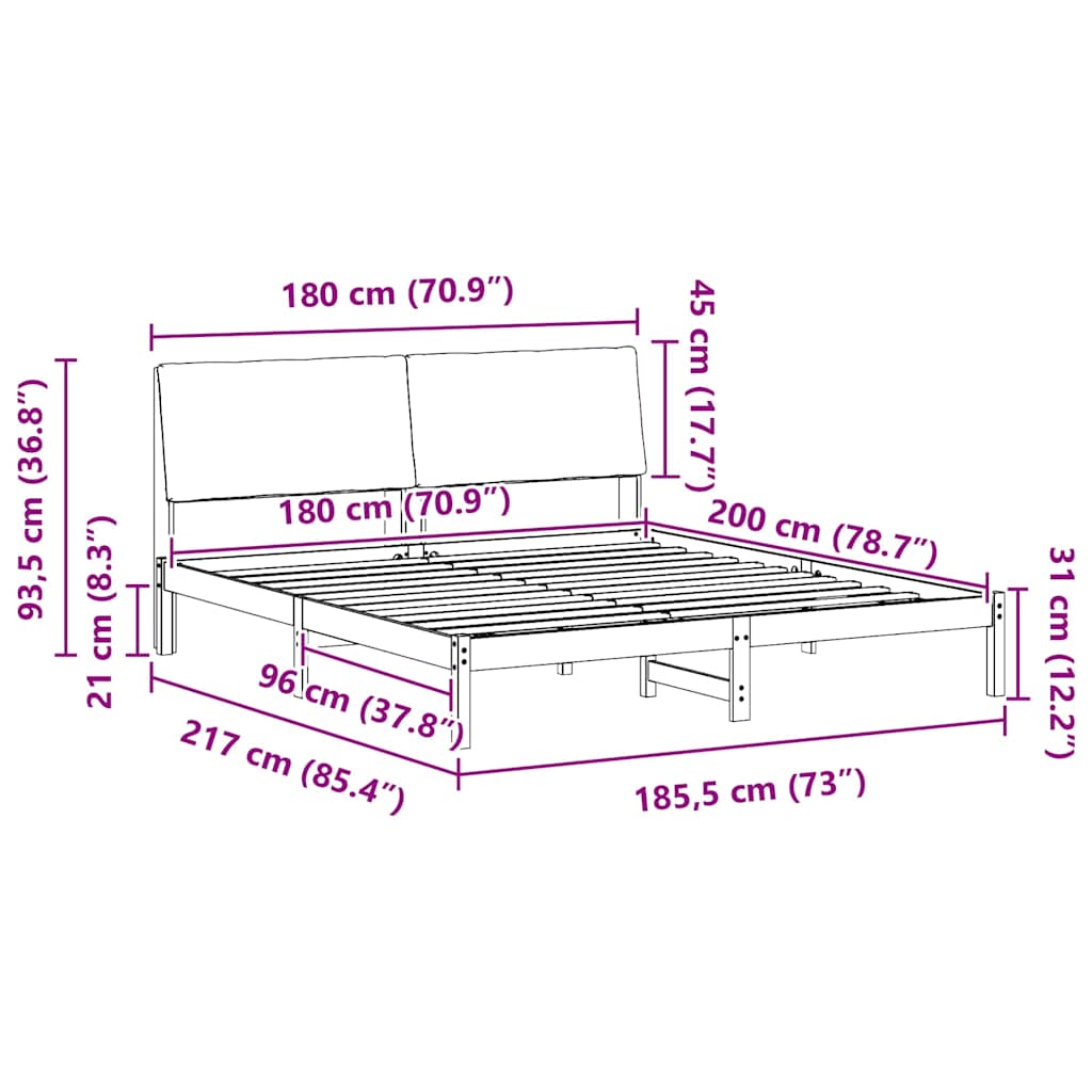 Bettgestell Weiß und Hellgrau 180 x 200 cm Massivholz Kiefer
