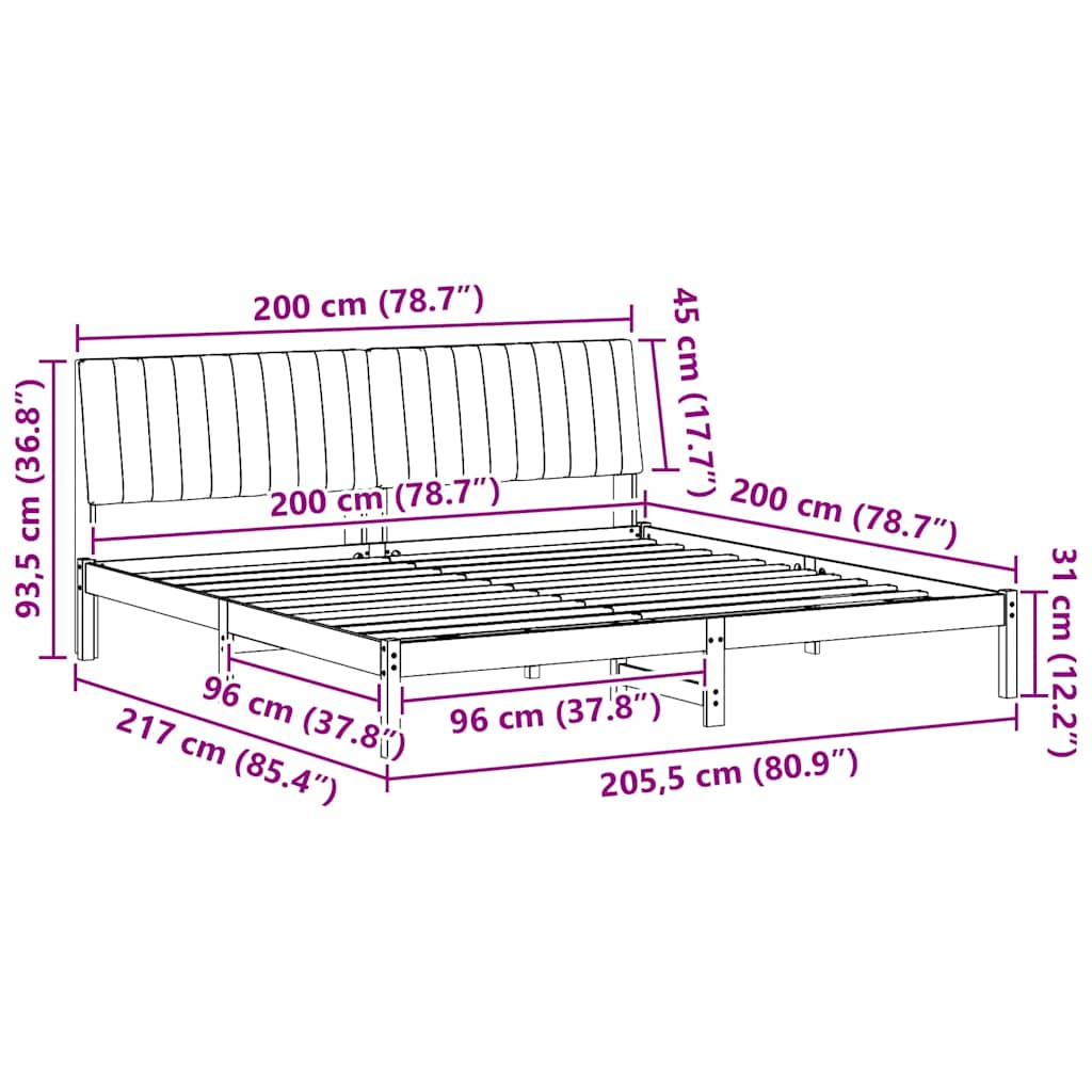 Bettrahmen mit Kopfteil Braun 200 x 200 cm Massives Kiefernholz