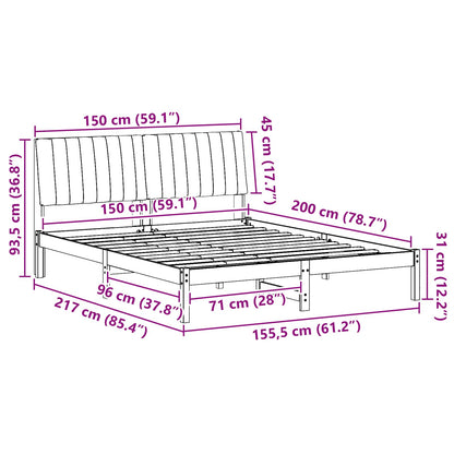 Bettrahmen mit Kopfteil Braun 150 x 200 cm Massives Kiefernholz