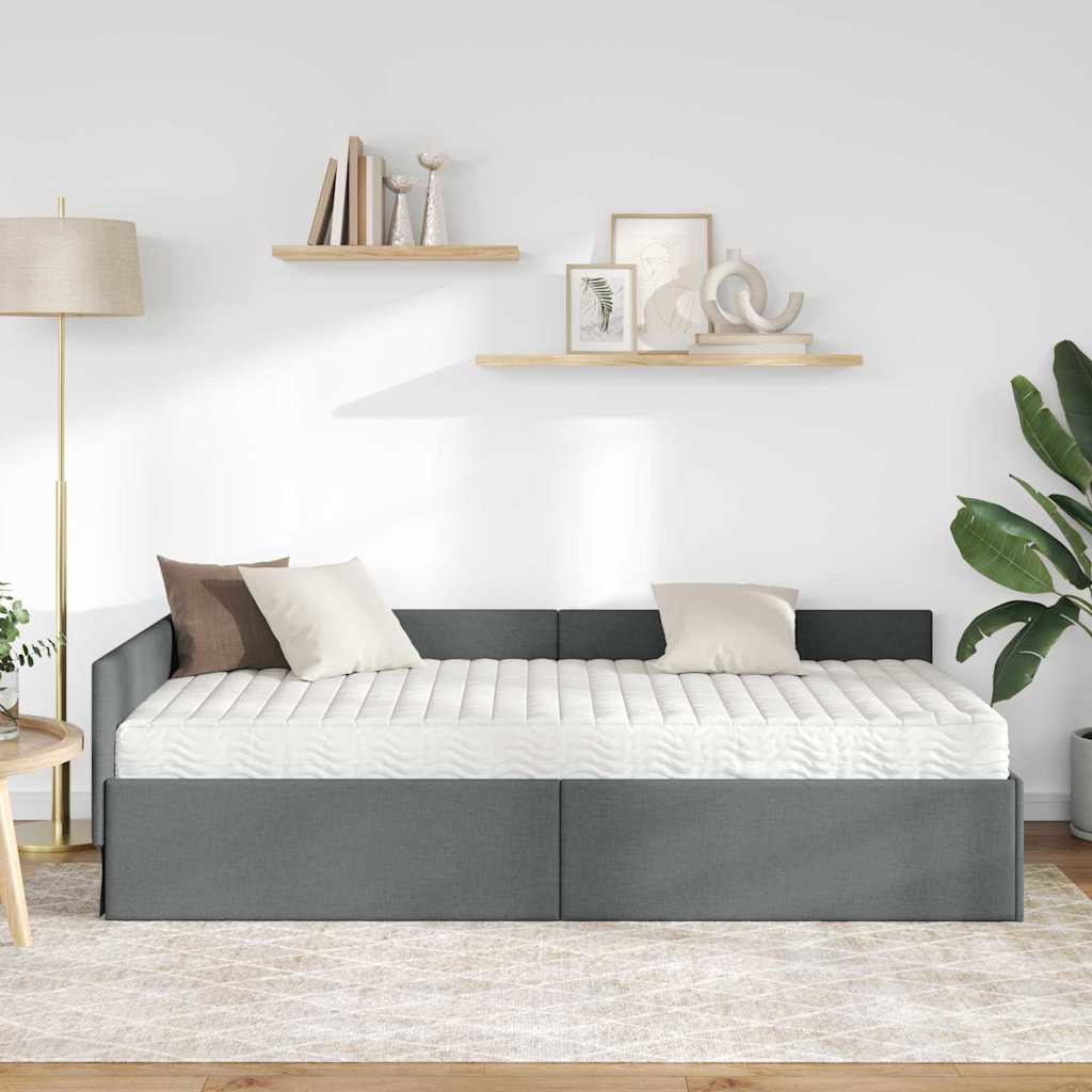 vidaXL Eckbettgestell mit Matratze Sonstiges 2 pcs Grau Stoff