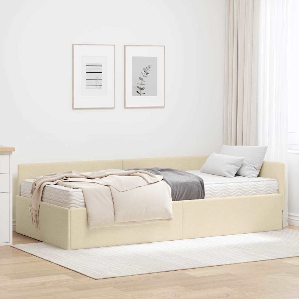 vidaXL Eckbettgestell mit Matratze Sonstiges 2 pcs Creme Stoff