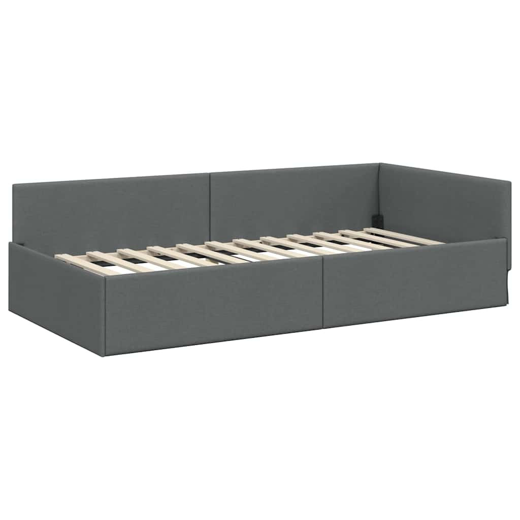 vidaXL Eckbettgestell mit Matratze Sonstiges 2 pcs Grau Stoff
