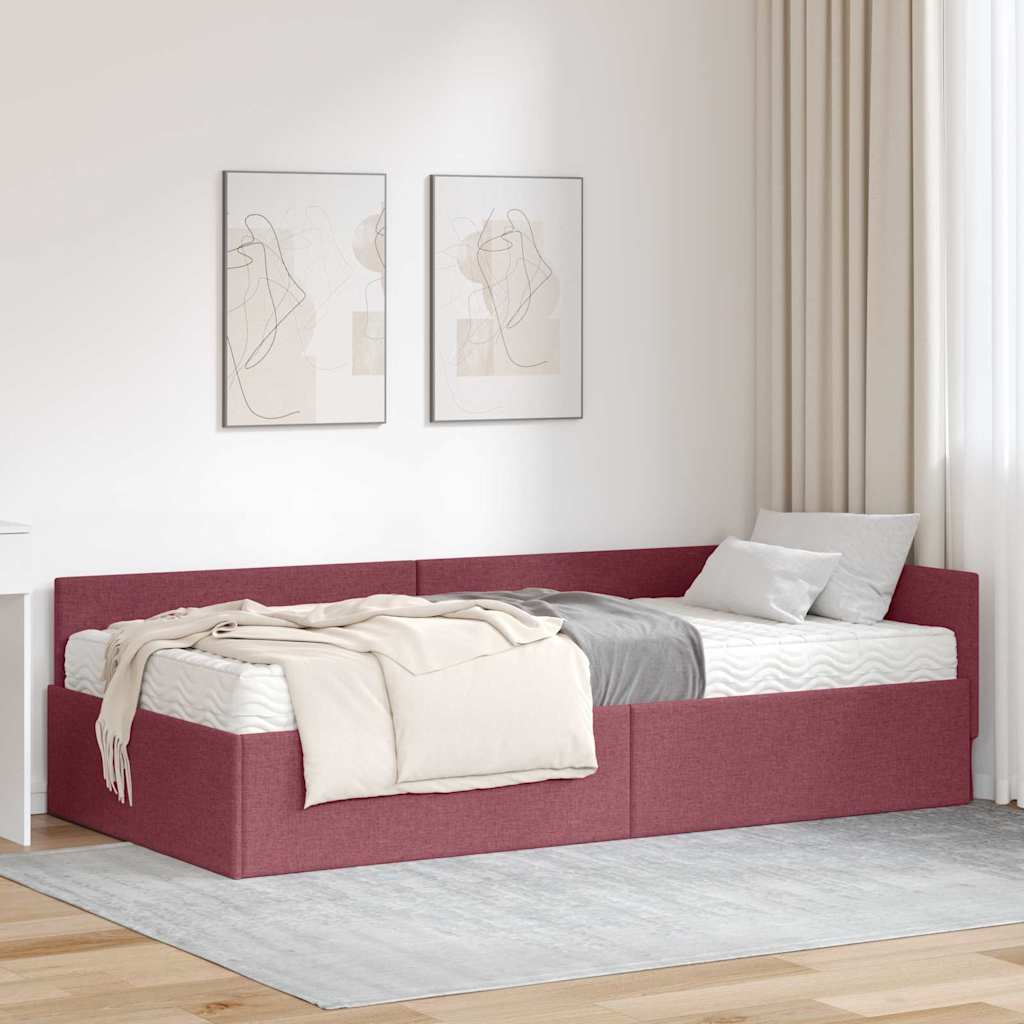vidaXL Eckbettgestell mit Matratze Sonstiges 2 pcs Rot Stoff