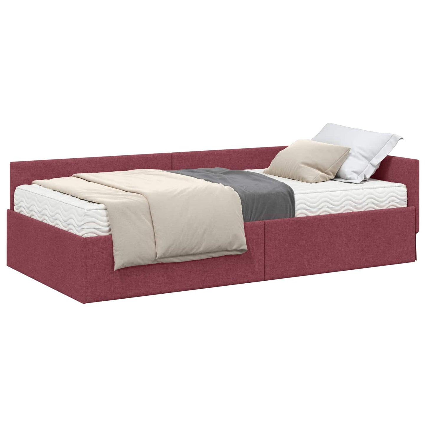 vidaXL Eckbettgestell mit Matratze Sonstiges 2 pcs Rot Stoff