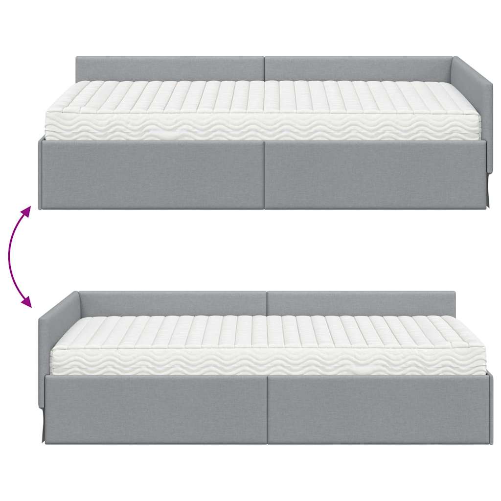 vidaXL Eckbettgestell mit Matratze Sonstiges 2 pcs Hellgrau Stoff