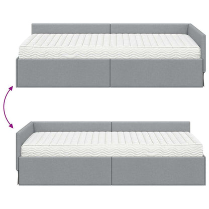 vidaXL Eckbettgestell mit Matratze Sonstiges 2 pcs Hellgrau Stoff