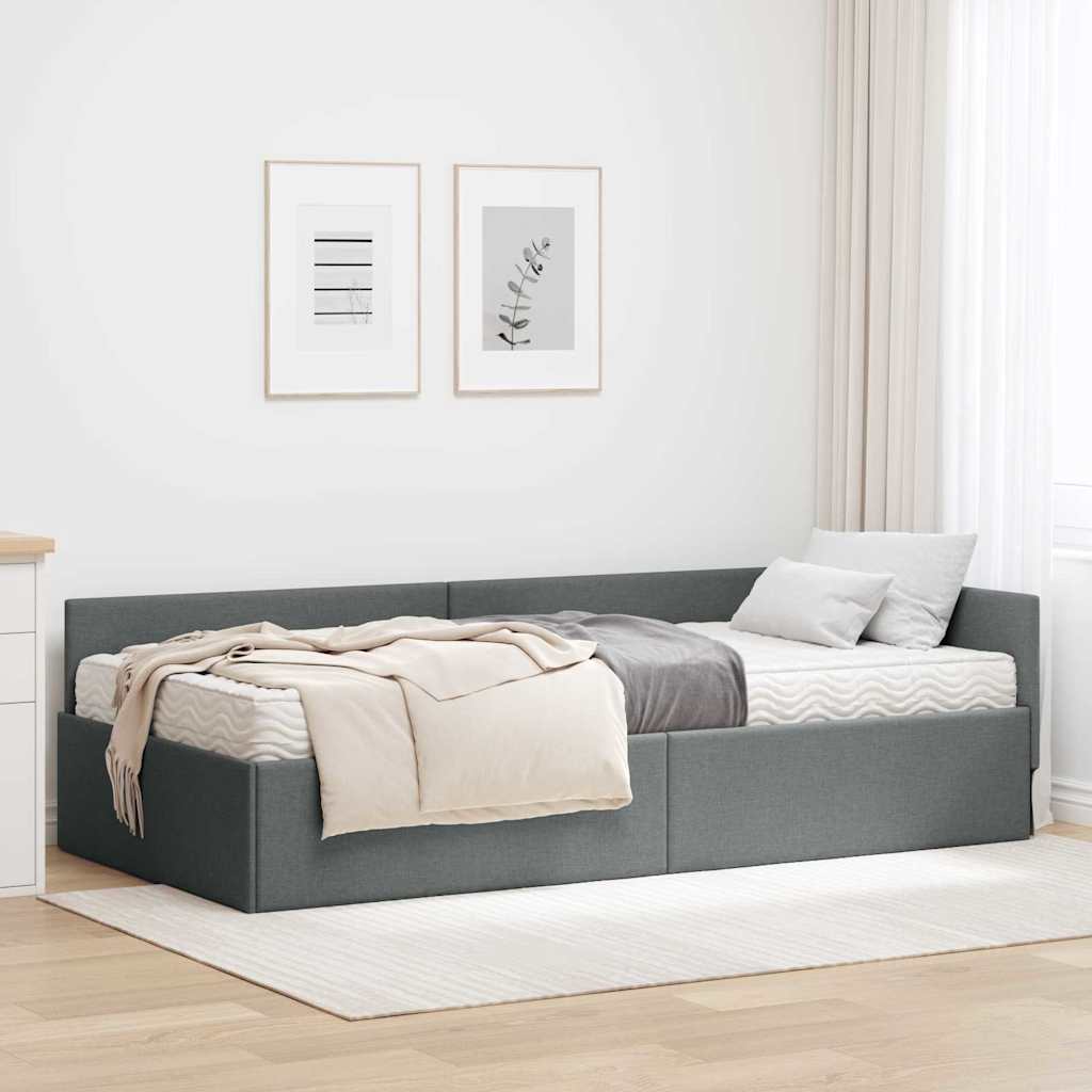 vidaXL Eckbettgestell mit Matratze Sonstiges 2 pcs Grau Stoff