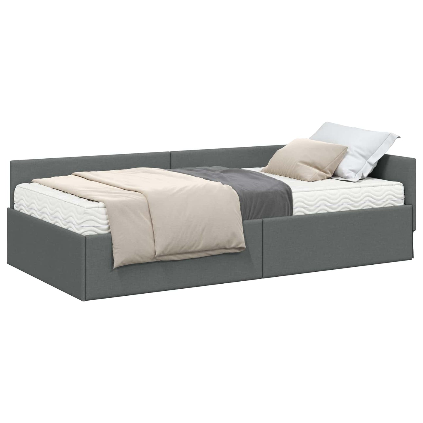 vidaXL Eckbettgestell mit Matratze Sonstiges 2 pcs Grau Stoff