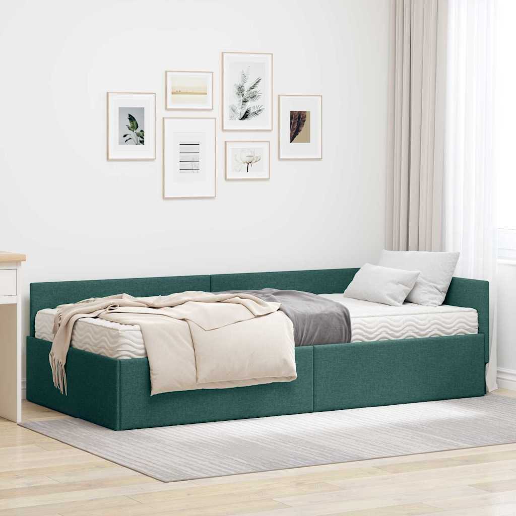 vidaXL Eckbettgestell mit Matratze Sonstiges 2 pcs Grün Stoff