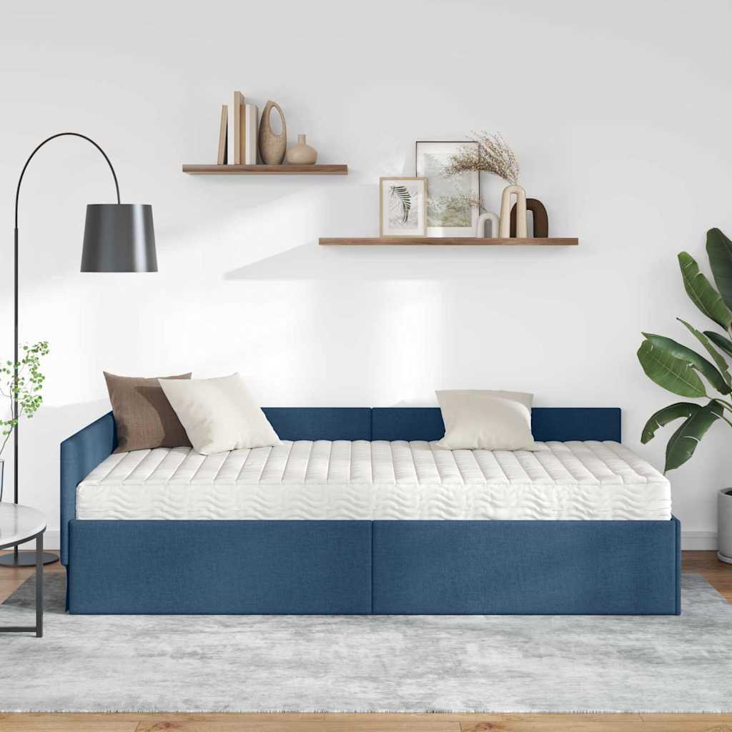 vidaXL Eckbettgestell mit Matratze Sonstiges 2 pcs Blau Stoff
