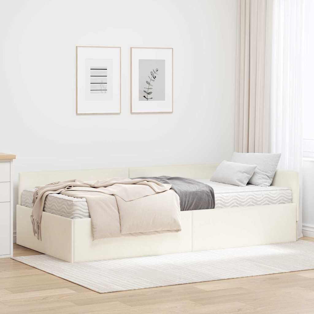 vidaXL Eckbettgestell mit Matratze Sonstiges 2 pcs Creme Samt