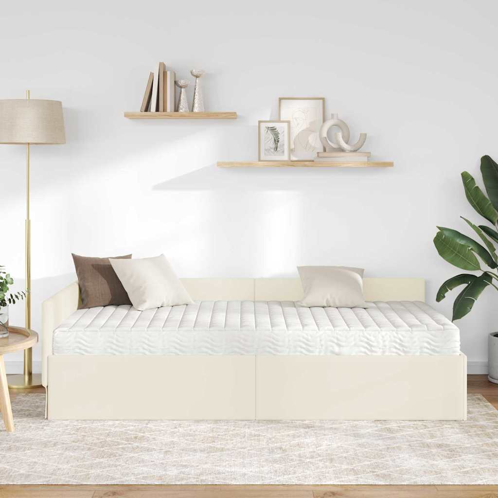 vidaXL Eckbettgestell mit Matratze Sonstiges 2 pcs Creme Samt