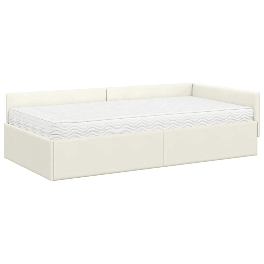 vidaXL Eckbettgestell mit Matratze Sonstiges 2 pcs Creme Samt