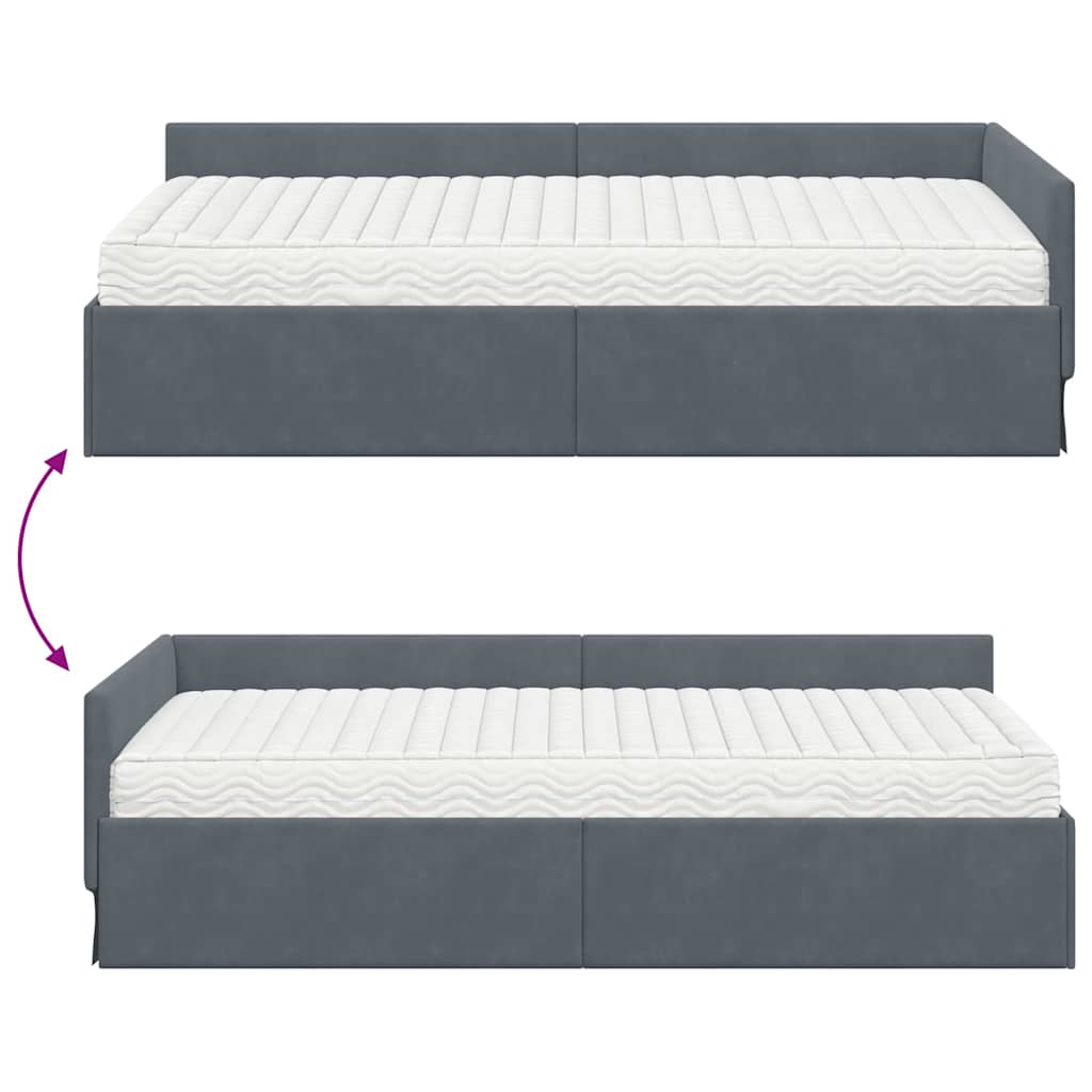 vidaXL Eckbettgestell mit Matratze Sonstiges 2 pcs Grau Samt