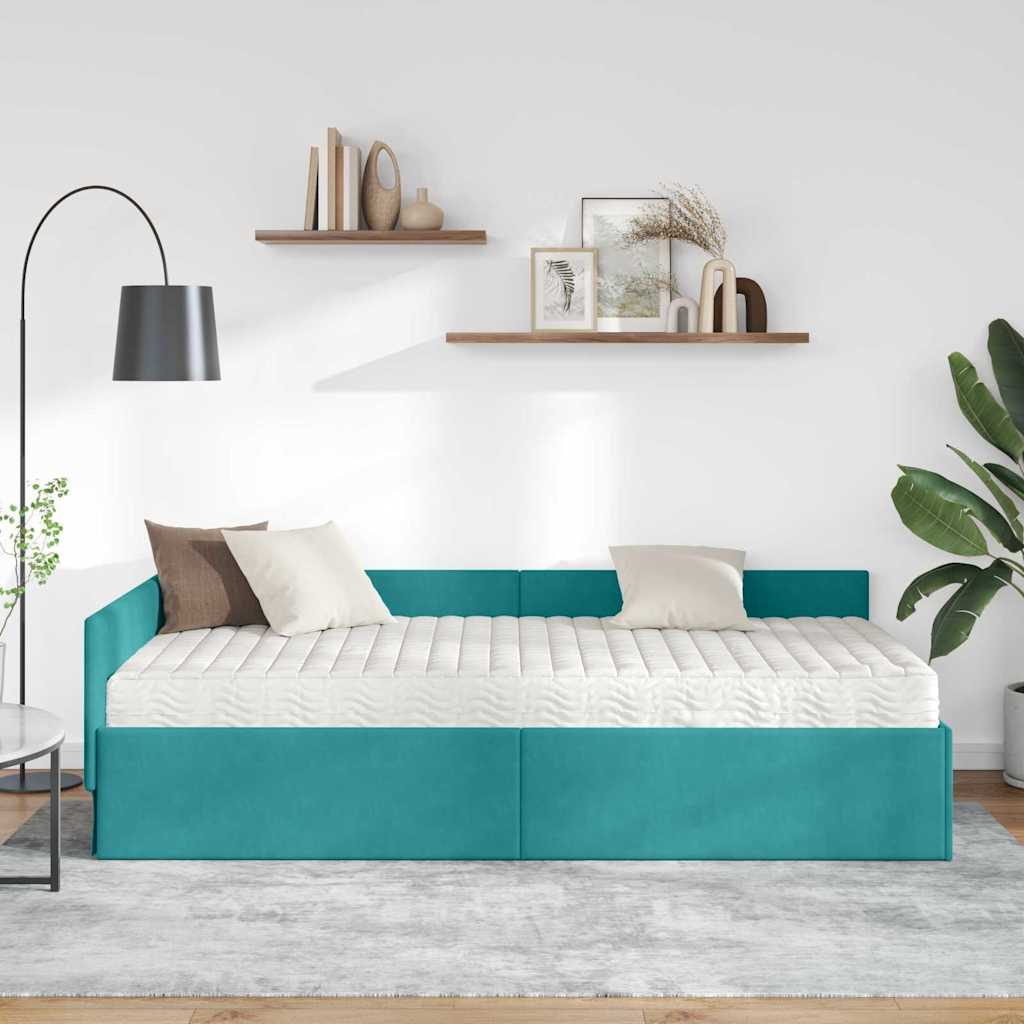 vidaXL Eckbettgestell mit Matratze Sonstiges 2 pcs Grün Samt