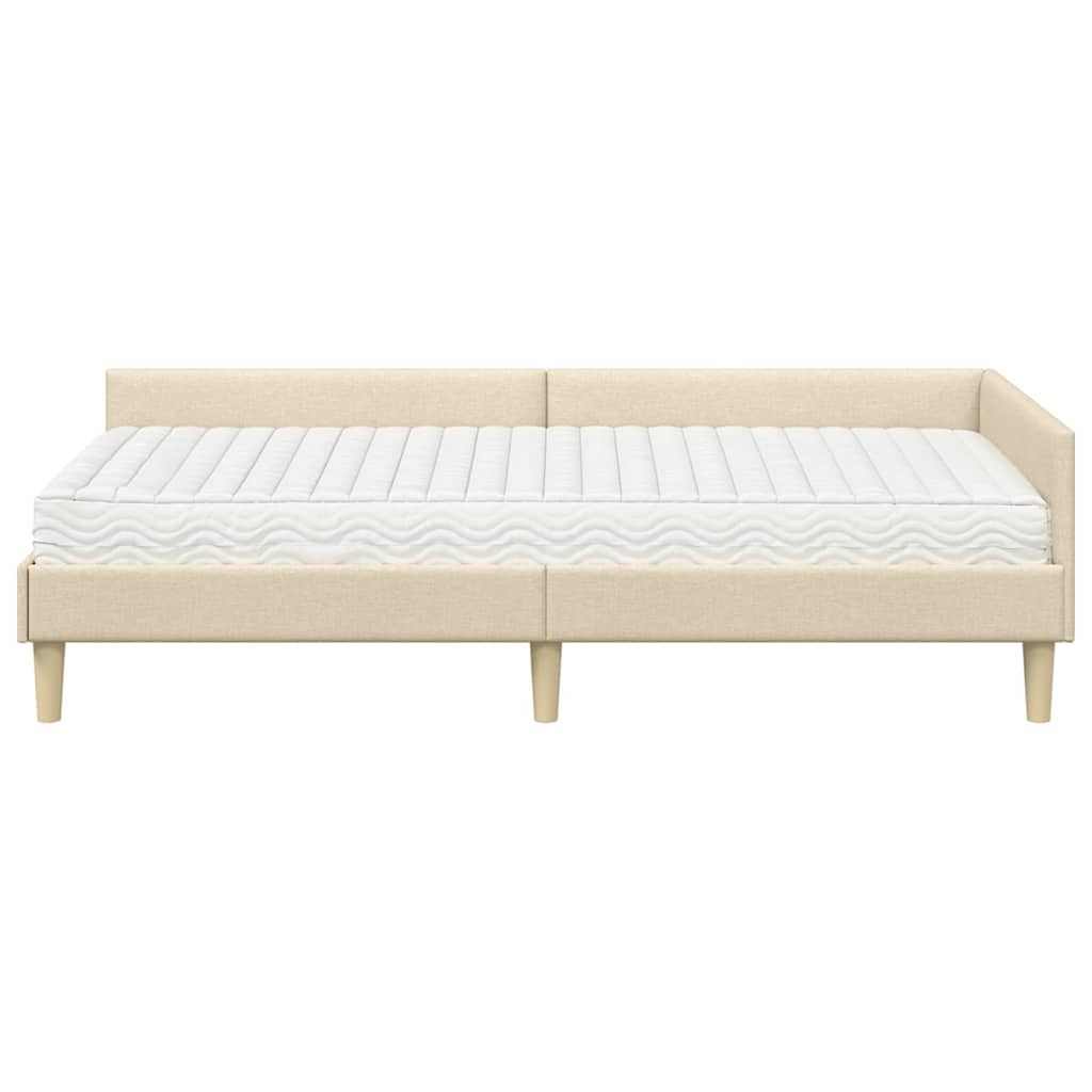 vidaXL Eckbettgestell mit Matratze mit Matratze 2 pcs Creme Stoff