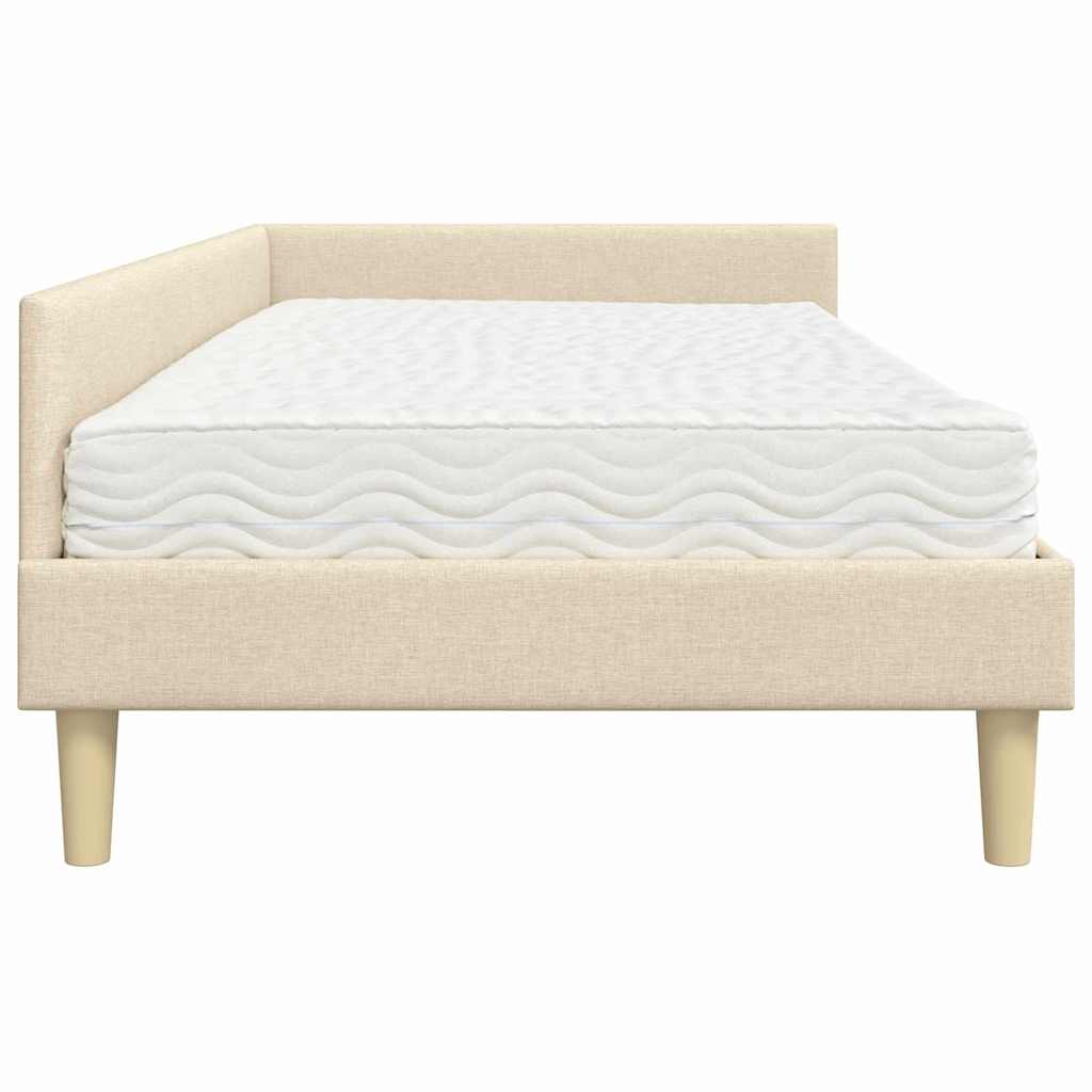 vidaXL Eckbettgestell mit Matratze mit Matratze 2 pcs Creme Stoff