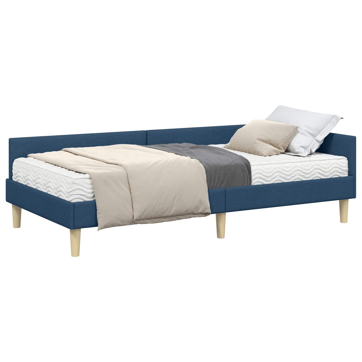 vidaXL Eckbettgestell mit Matratze mit Matratze 2 pcs Blau Stoff