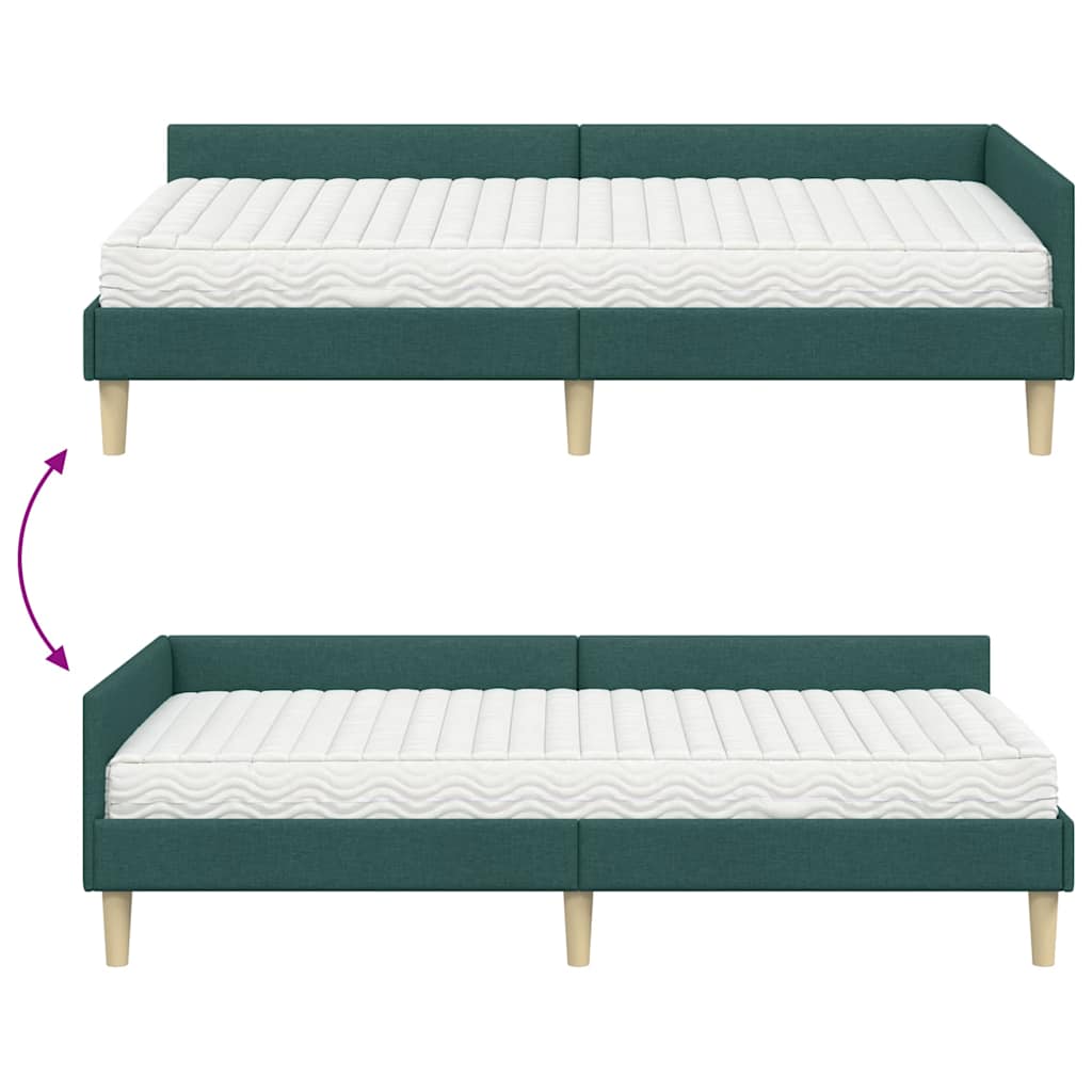 vidaXL Eckbettgestell mit Matratze mit Matratze 2 pcs Grün Stoff