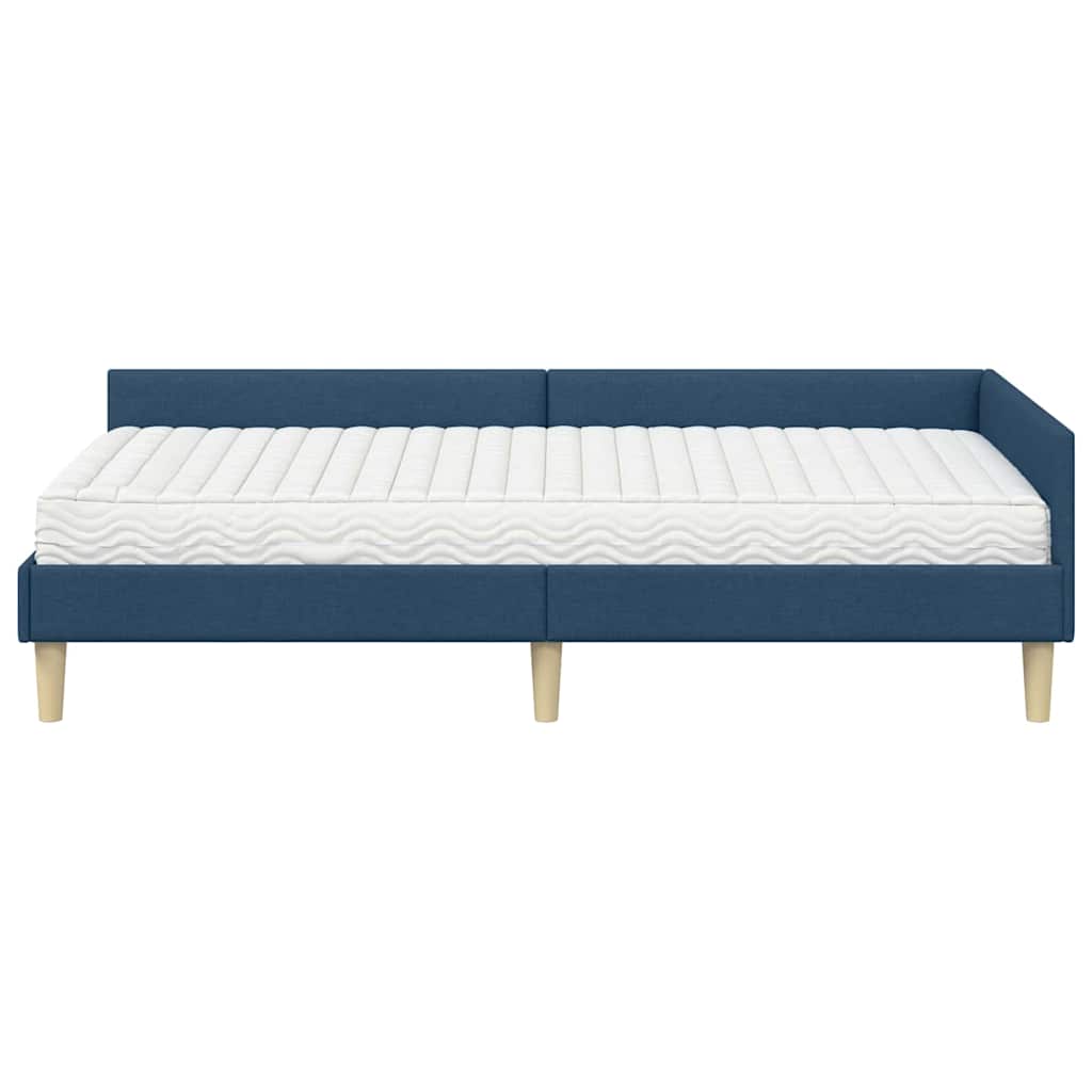 vidaXL Eckbettgestell mit Matratze mit Matratze 2 pcs Blau Stoff
