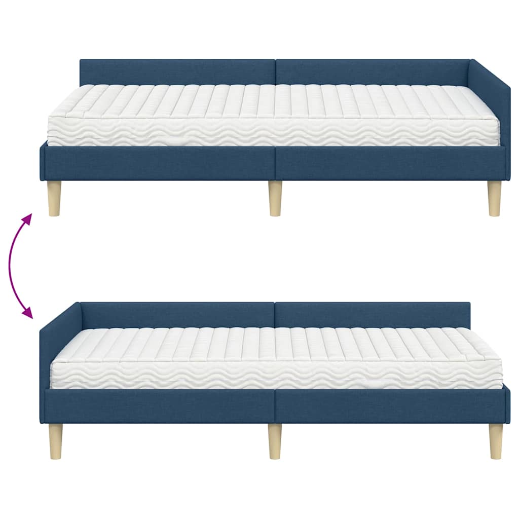 vidaXL Eckbettgestell mit Matratze mit Matratze 2 pcs Blau Stoff