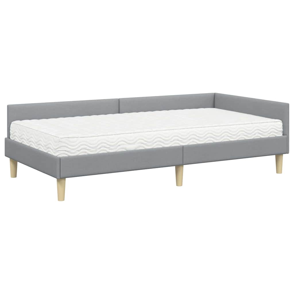 vidaXL Eckbettgestell mit Matratze mit Matratze 2 pcs Hellgrau Stoff