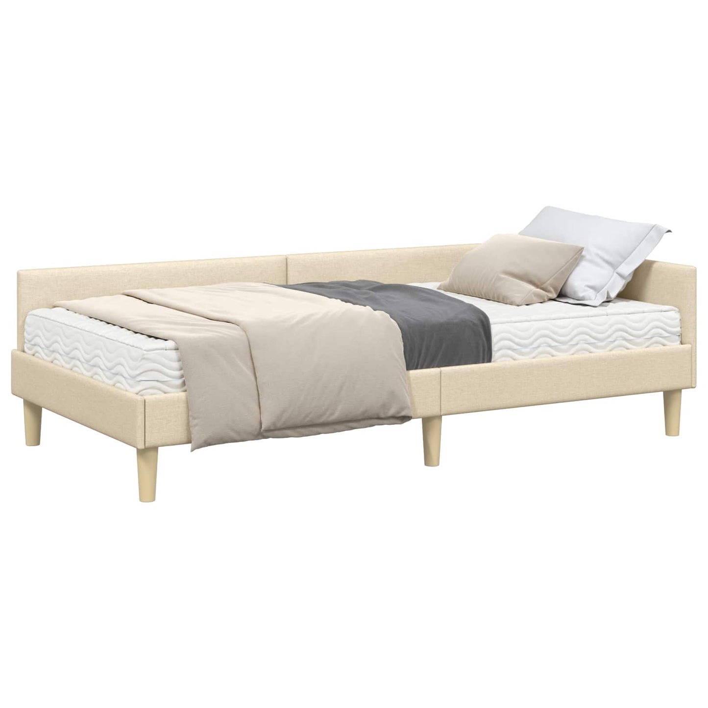 vidaXL Eckbettgestell mit Matratze mit Matratze 2 pcs Creme Stoff
