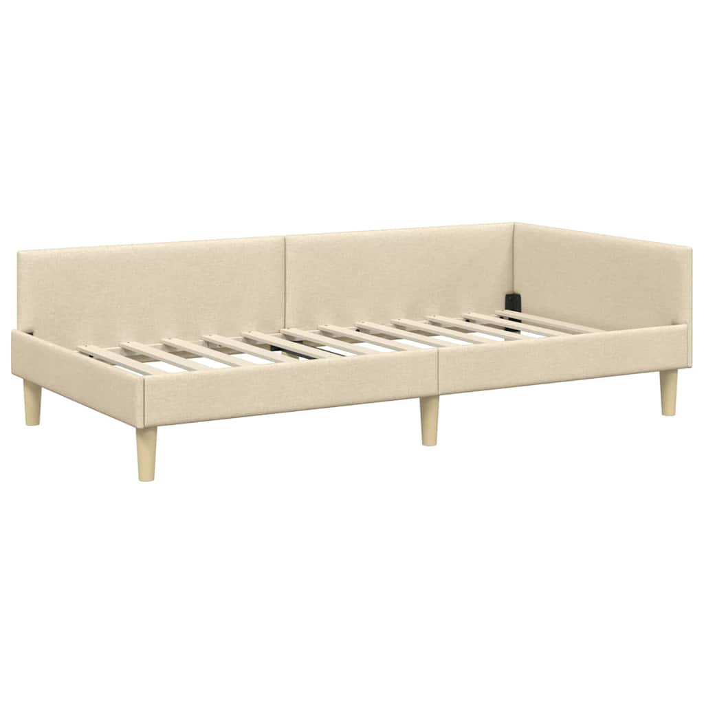 vidaXL Eckbettgestell mit Matratze mit Matratze 2 pcs Creme Stoff