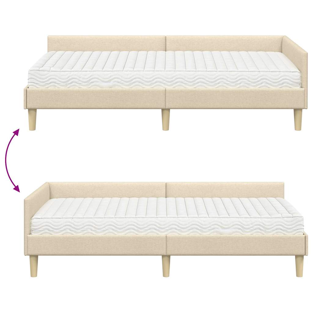 vidaXL Eckbettgestell mit Matratze mit Matratze 2 pcs Creme Stoff