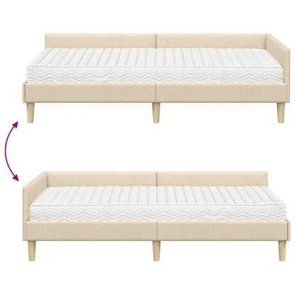 vidaXL Eckbettgestell mit Matratze mit Matratze 2 pcs Creme Stoff