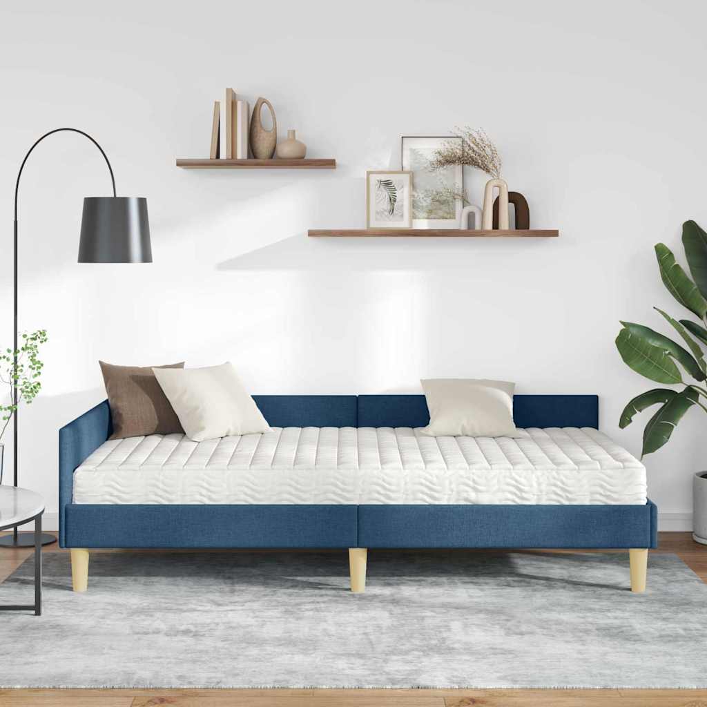vidaXL Eckbettgestell mit Matratze mit Matratze 2 pcs Blau Stoff