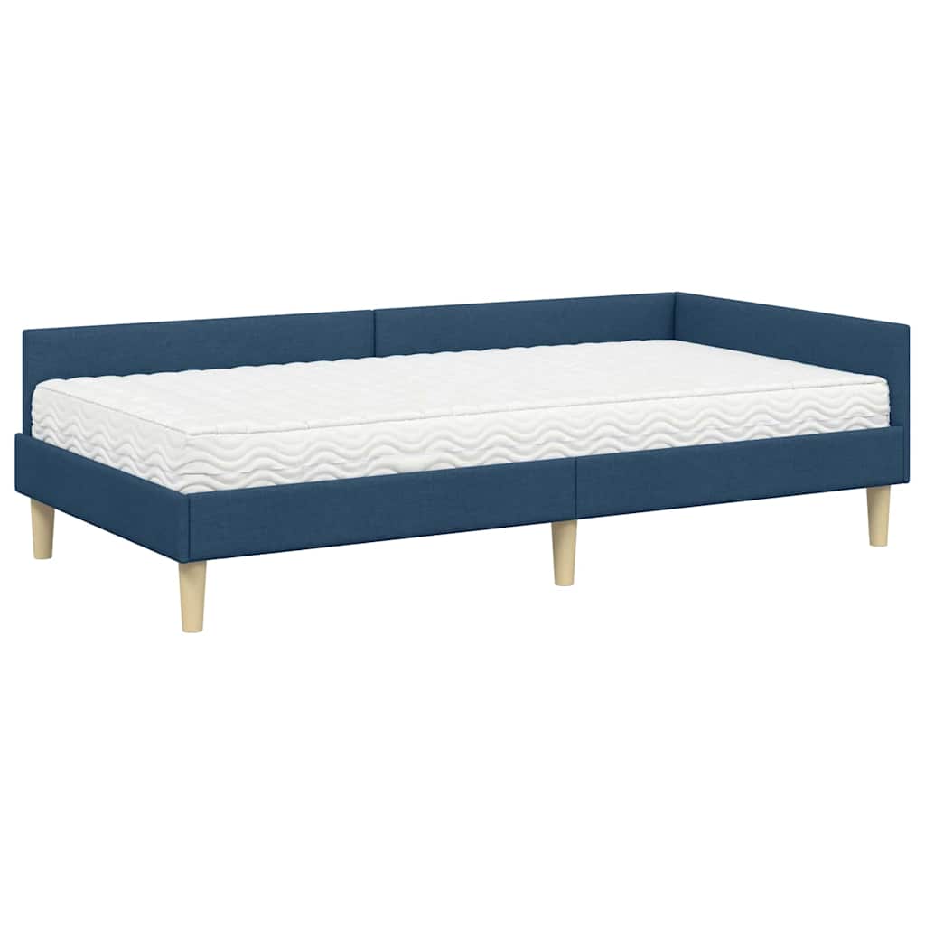 vidaXL Eckbettgestell mit Matratze mit Matratze 2 pcs Blau Stoff