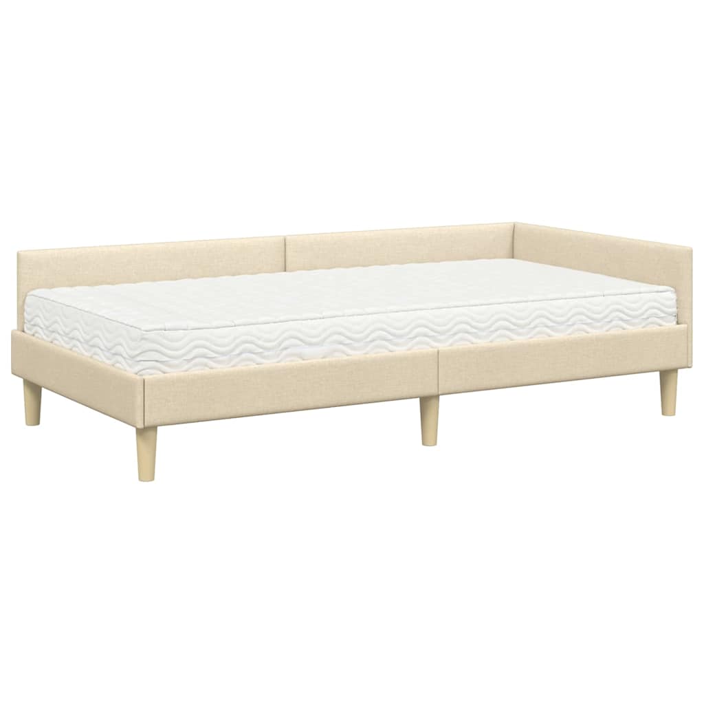 vidaXL Eckbettgestell mit Matratze mit Matratze 2 pcs Creme Stoff