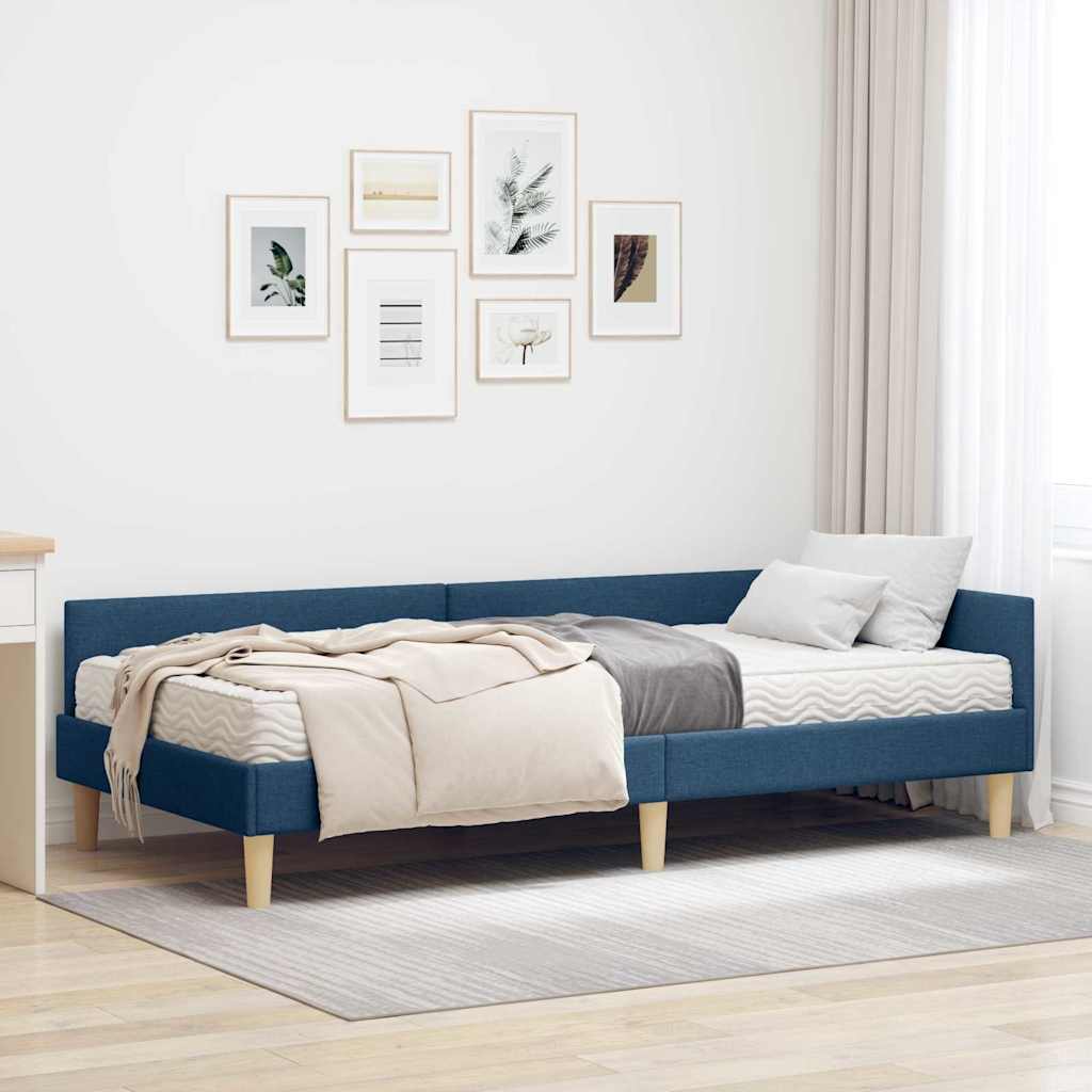 vidaXL Eckbettgestell mit Matratze mit Matratze 2 pcs Blau Stoff