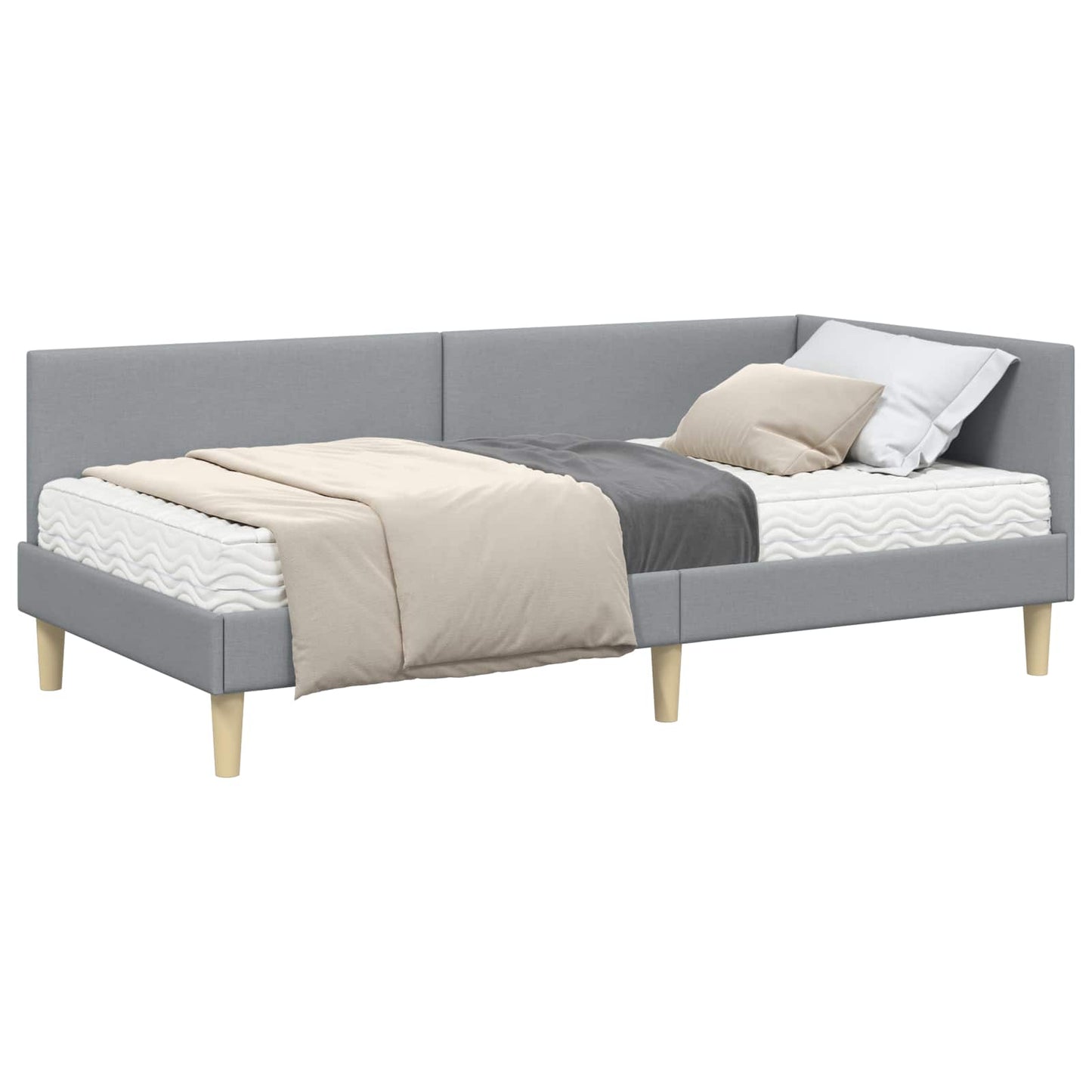 vidaXL Eckbettgestell mit Matratze Sonstiges 2 pcs Hellgrau Stoff