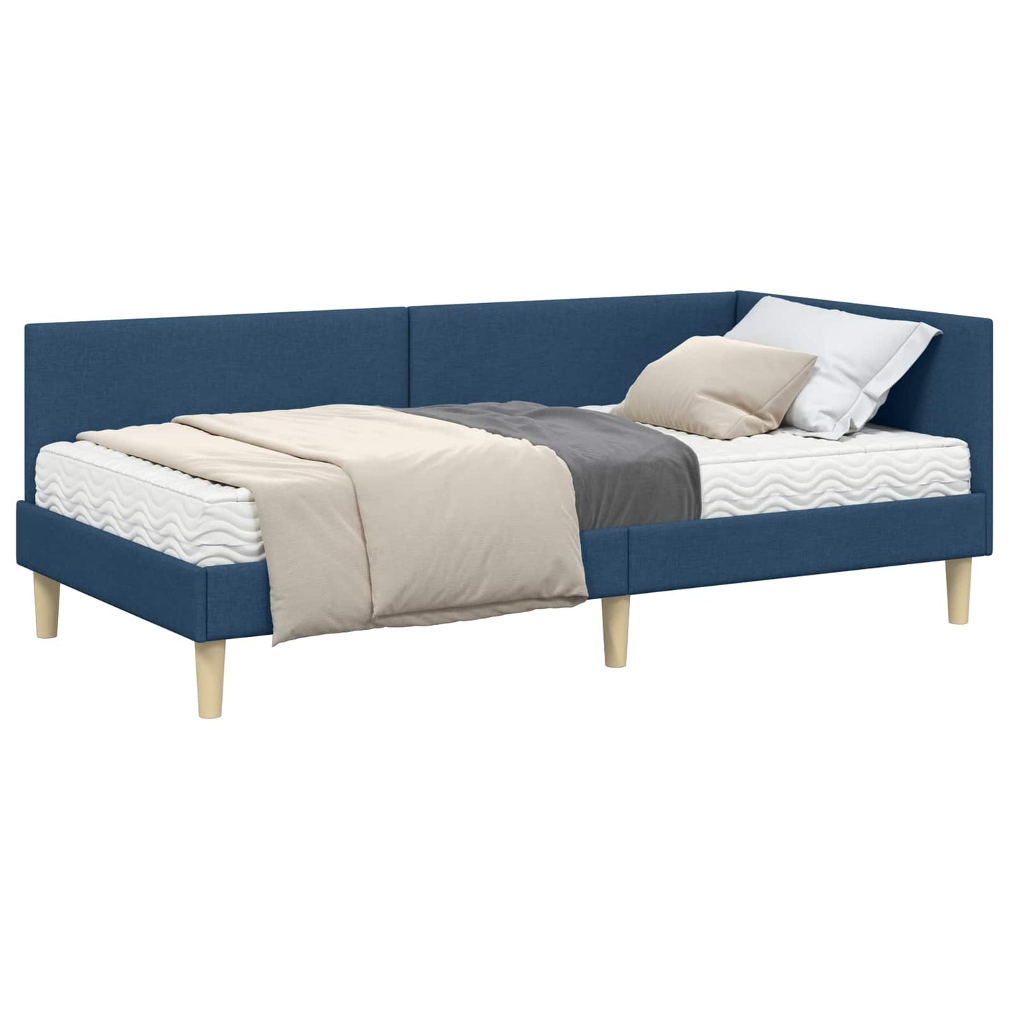 vidaXL Eckbettgestell mit Matratze Sonstiges 2 pcs Blau Stoff