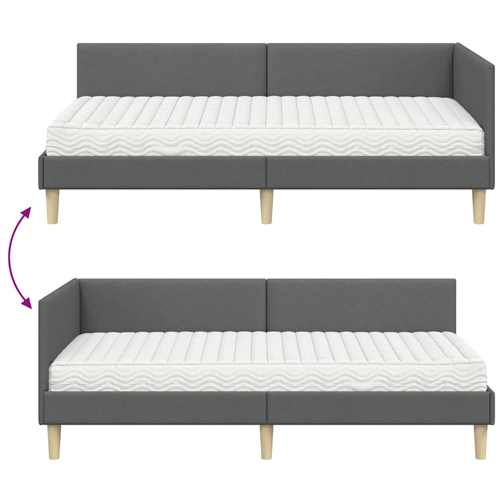vidaXL Eckbettgestell mit Matratze Sonstiges 2 pcs Grau Stoff