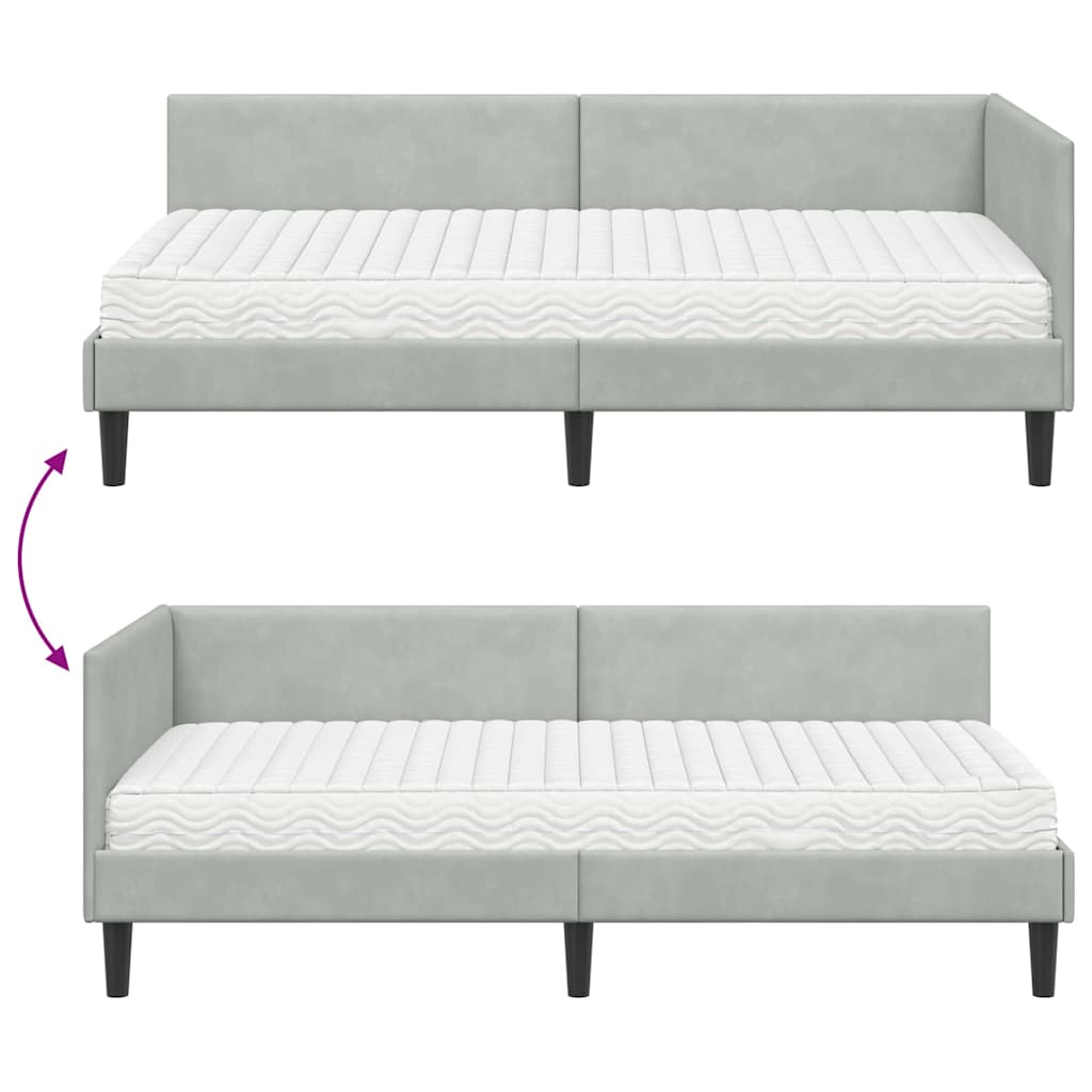 vidaXL Eckbettgestell mit Matratze Sonstiges 2 pcs Hellgrau Samt