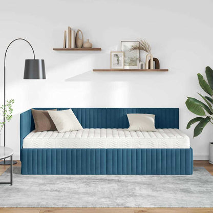 vidaXL Eckbettgestell mit Matratze mit Kopfteil 2 pcs Blau Samt