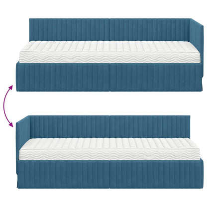 vidaXL Eckbettgestell mit Matratze mit Kopfteil 2 pcs Blau Samt