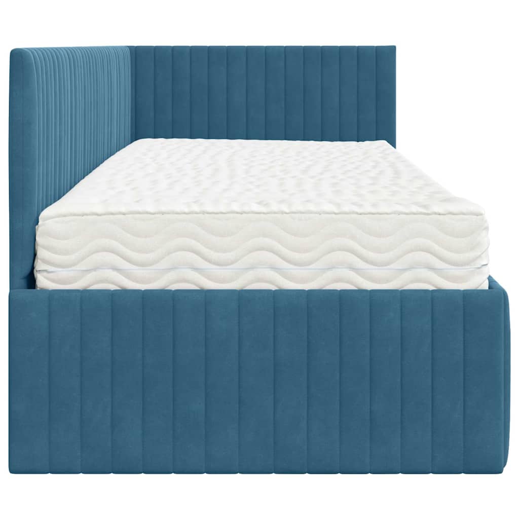 vidaXL Eckbettgestell mit Matratze mit Kopfteil 2 pcs Blau Samt