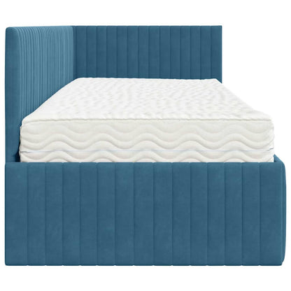 vidaXL Eckbettgestell mit Matratze mit Kopfteil 2 pcs Blau Samt