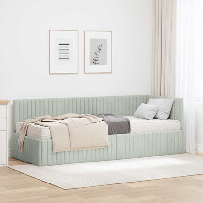 vidaXL Cadre de lit d'angle avec matelas et tête de lit 2 pcs Velours gris clair