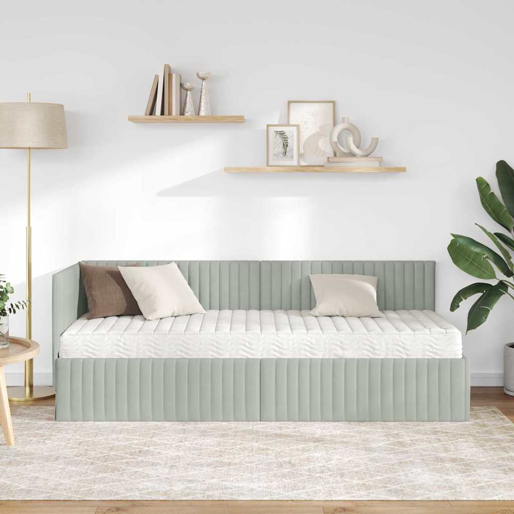 vidaXL Cadre de lit d'angle avec matelas et tête de lit 2 pcs Velours gris clair