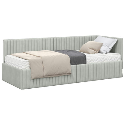 vidaXL Cadre de lit d'angle avec matelas et tête de lit 2 pcs Velours gris clair