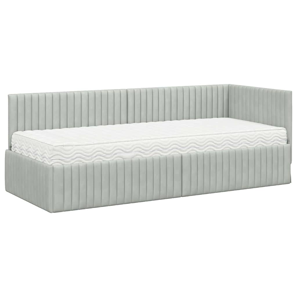 vidaXL Cadre de lit d'angle avec matelas et tête de lit 2 pcs Velours gris clair